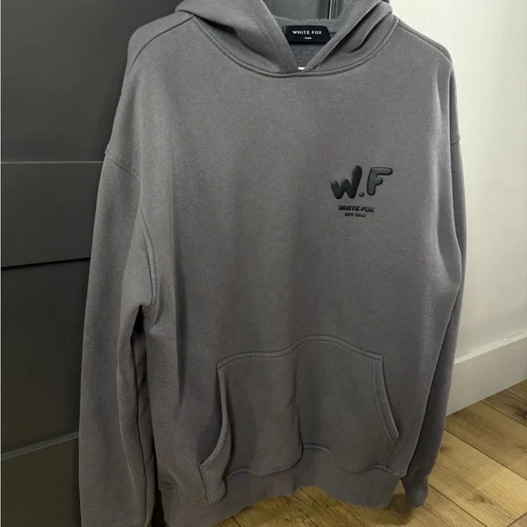 White Fox Hoodie Black Puff Lettering Dark Gray Hoodie Size S/M - Picture 6 of 7